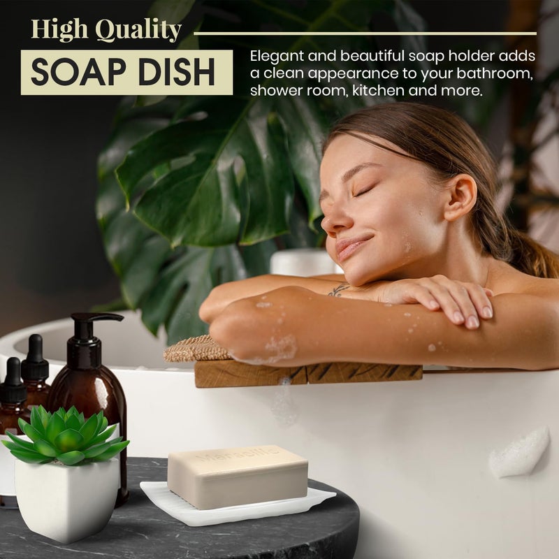 GO Modern Zen White Soap Dish - 4.9 x 3 Inches - Durable Ceramic Bar Soap Holder with Soap Saver Ridges  Non Slip Feet - Soap Dish for Shower  Bathroom and Kitchen - Image 3